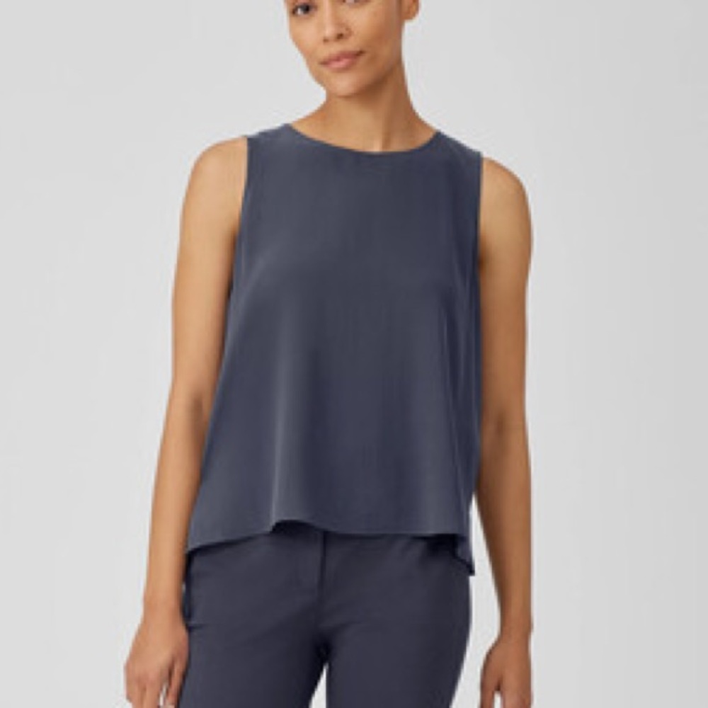 Eileen Fisher Silk Georgette Crepe Round Neck Tank (ocean / blue)
